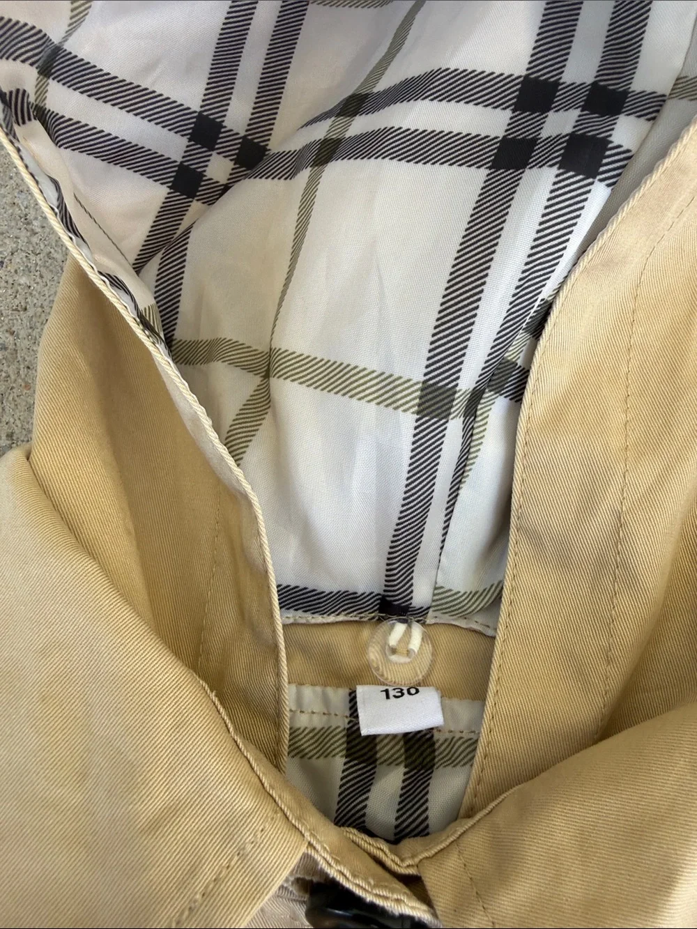 Children's Hooded Beige Raincoat with Plaid Lining